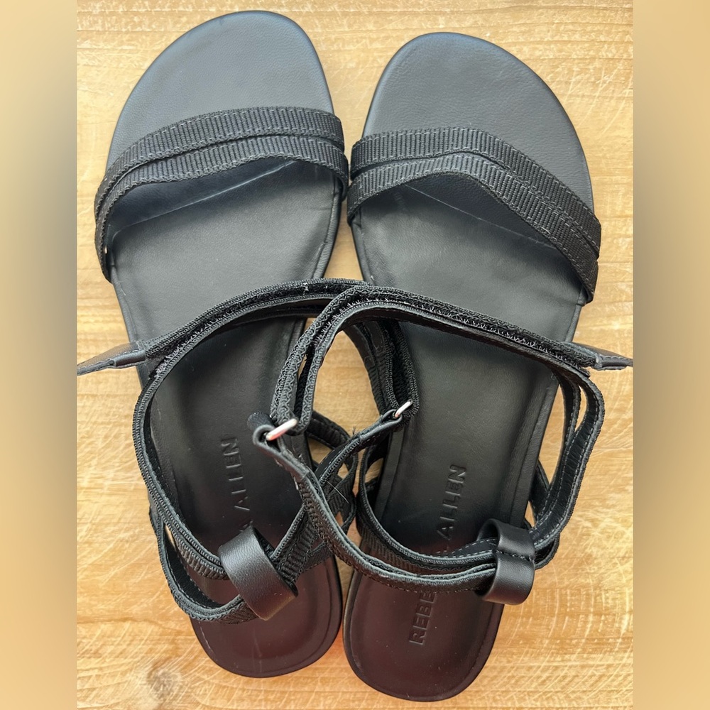 Rebecca Allen Citrine Black The Flat Two Strap Sandals Size 6 New - Picture 5 of 8